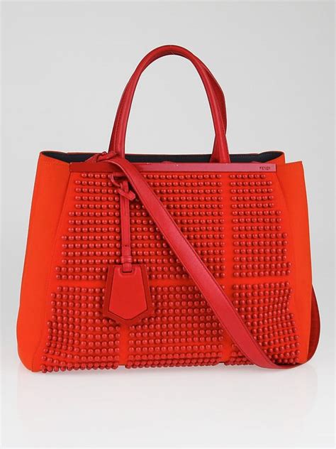 Red Studded Neoprene 2Jours Medium Tote Bag 